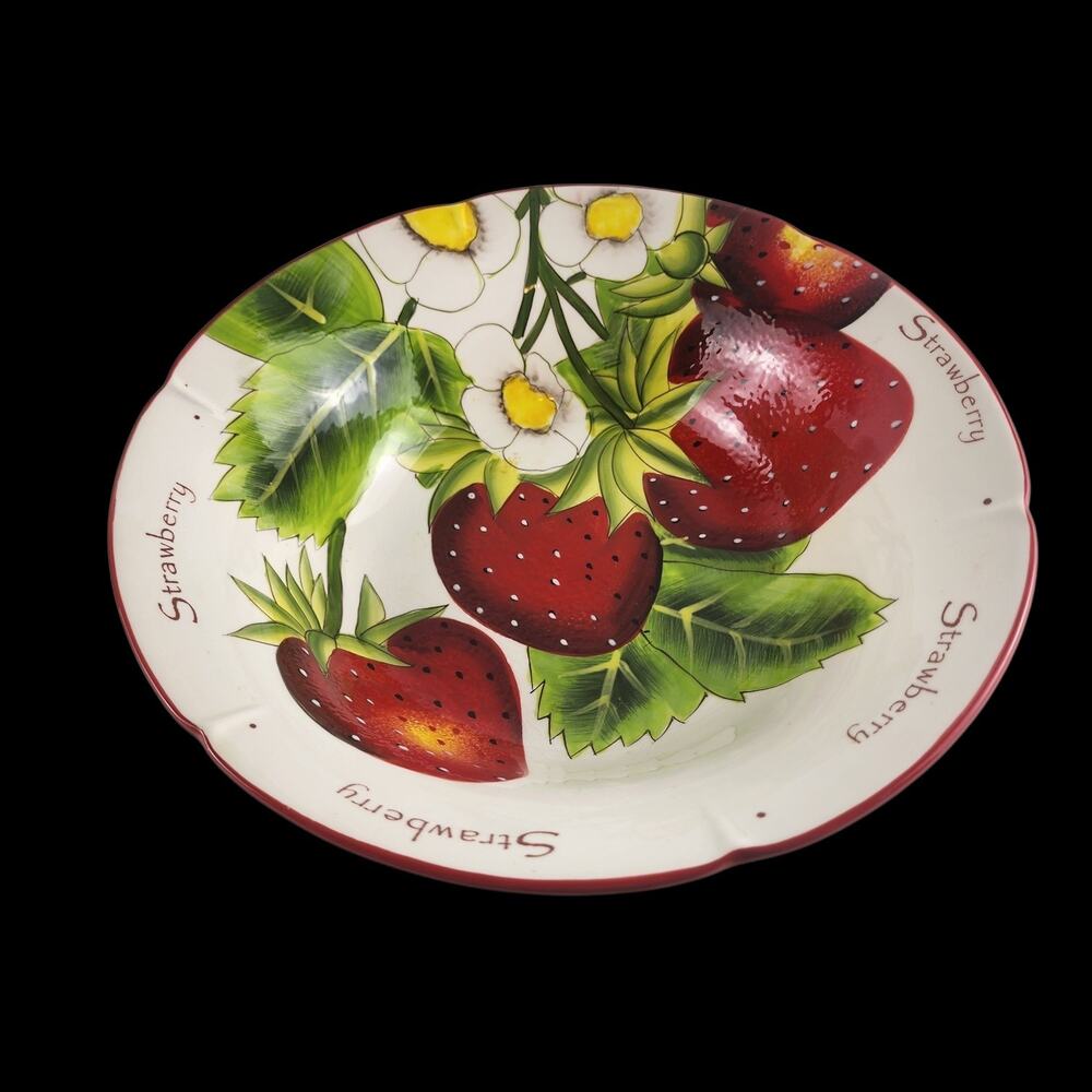 Pier 1 Ceramic Strawberry Large Serving Bowl Hand-Painted"13"